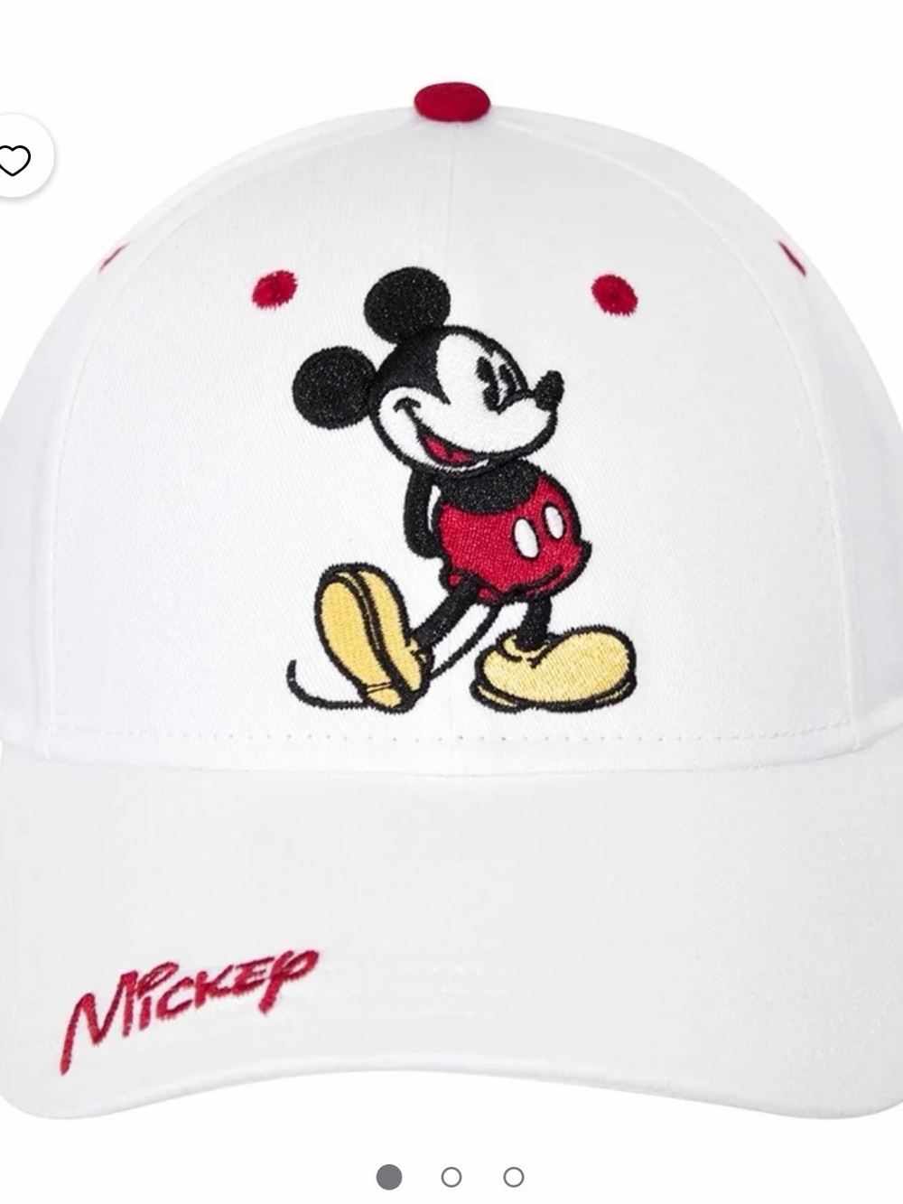 NWT Mickey Mouse White  Baseball Cap with Red Accents